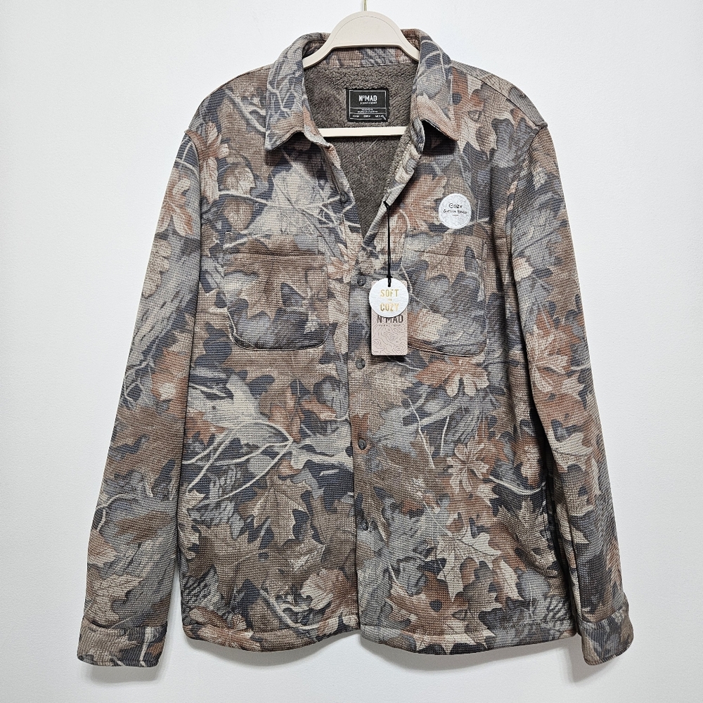 Nomad NWT Mens Sherpa Lined Jacket Camo Waffle Shacket‎ Heritage Brown Gray M